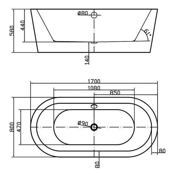 Акриловая ванна Swedbe Vita 170x80 8812 без гидромассажа Акриловая ванна Swedbe Vita 170x80 8812 без гидромассажа