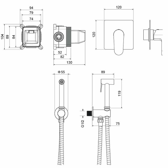 Гигиенический душ со смесителем Aquatek Оберон AQ1219CR Хром Гигиенический душ со смесителем Aquatek Оберон AQ1219CR Хром