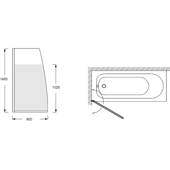 Шторка на ванну Jacob Delafon Serenity 90x145 E4933-BL профиль Черный матовый стекло матовое
