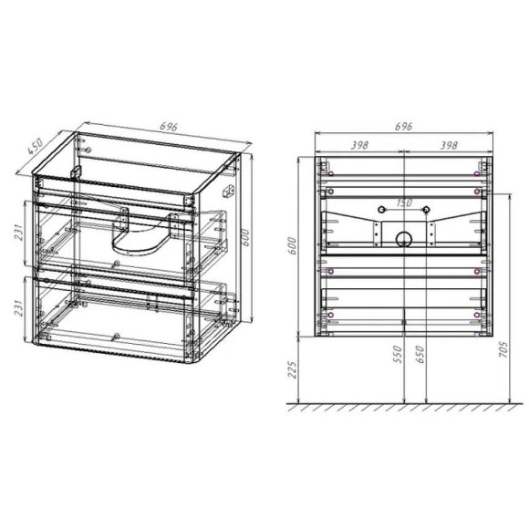 Тумба под раковину Style Line Атлантика 70 Люкс Plus СС-00002340 подвесная Старое дерево