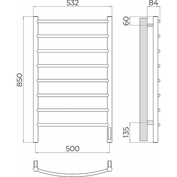 Электрический полотенцесушитель Terminus Классик П8 500х850 4670078531360 Хром