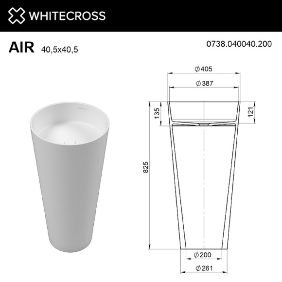Раковина Whitecross Air 41 0738.040040.200 Белая матовая Раковина Whitecross Air 41 0738.040040.200 Белая матовая