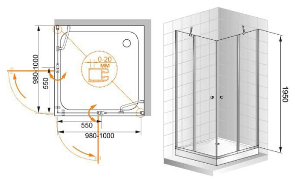 Душевой уголок Cezares Elena A-22 100x100 ELENA-W-A-22-100-P-Cr профиль Хром стекло рифленое Душевой уголок Cezares Elena A-22 100x100 ELENA-W-A-22-100-P-Cr профиль Хром стекло рифленое