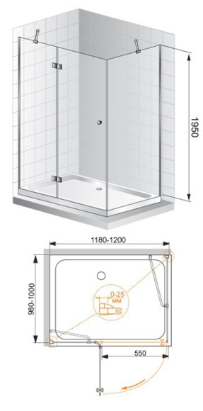Душевой уголок Cezares VERONA-W-AH-1-120/100-P-Cr-R профиль Хром стекло рифленое Душевой уголок Cezares VERONA-W-AH-1-120/100-P-Cr-R профиль Хром стекло рифленое