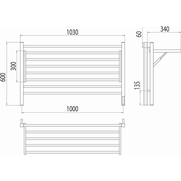 Электрический полотенцесушитель Terminus Горизонт П8 1000х600 4670078543325 с полкой Черный муар