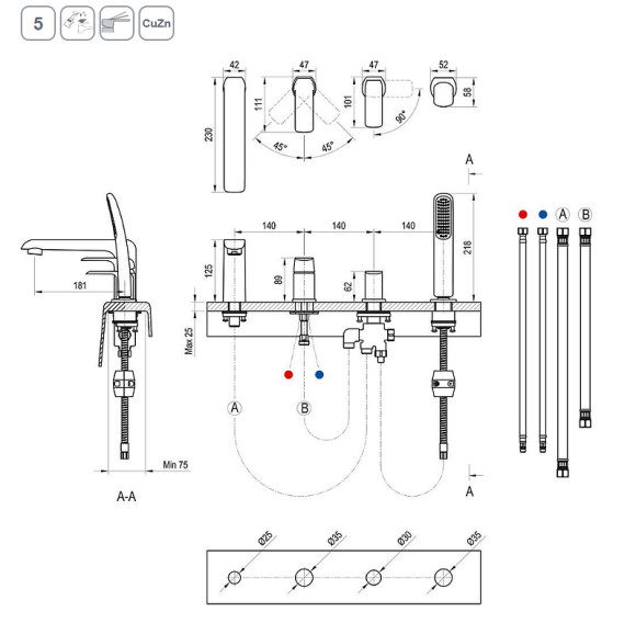 Смеситель на борт ванны Ravak Flat FL 026.20 X070176 Черный матовый Смеситель на борт ванны Ravak Flat FL 026.20 X070176 Черный матовый