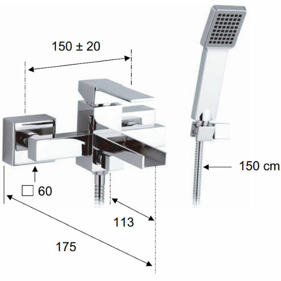 Смеситель для ванны Remer Qubica Cascata QC02 Хром Смеситель для ванны Remer Qubica Cascata QC02 Хром