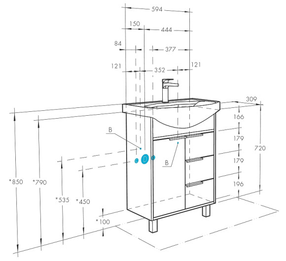 Тумба под раковину Aquaton Рико 60 1A213301RIB90 Белый Ясень фабрик