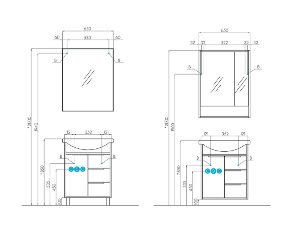 Тумба под раковину Aquaton Рико 60 1A213301RIB90 Белый Ясень фабрик