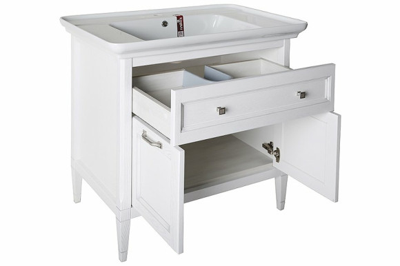Тумба под раковину ASB-Woodline Гранда 85 11487 Белая с патиной Серебро