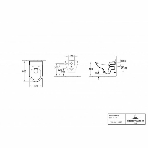 Унитаз Villeroy&Boch Hommage 6661B0R1 подвесной без сиденья