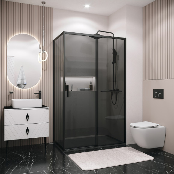 Душевой уголок Grossman Style 120х80 120.K33.05.1280.21.10 профиль Черный матовый стекло тонированное Душевой уголок Grossman Style 120х80 120.K33.05.1280.21.10 профиль Черный матовый стекло тонированное