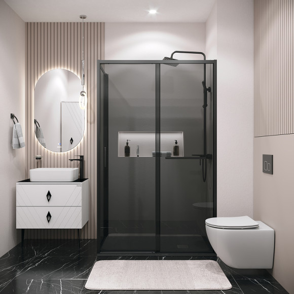 Душевой уголок Grossman Style 120х80 120.K33.05.1280.21.10 профиль Черный матовый стекло тонированное Душевой уголок Grossman Style 120х80 120.K33.05.1280.21.10 профиль Черный матовый стекло тонированное