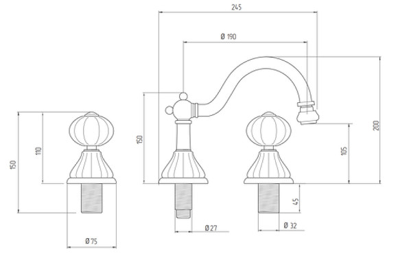 Смеситель для биде Migliore Olivia 19026 Золото Белый декор Золото