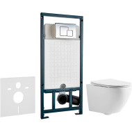 Комплект унитаза CeramaLux 2197 с сиденьем Микролифт и инсталляцией WeltWasser WW Marberg 507 10000005949+10000005953 с клавишей смыва Хром глянцевый