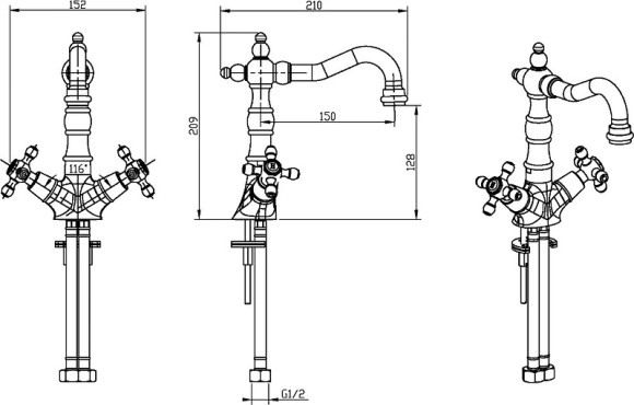 Смеситель для раковины Boheme Tradizionale Oro 292-BSW Золото