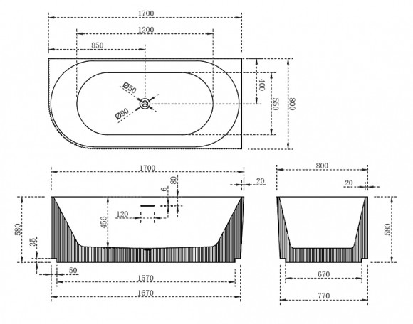 Акриловая ванна Abber 170х80 AB9329-1.7R без гидромассажа Акриловая ванна Abber 170х80 AB9329-1.7R без гидромассажа