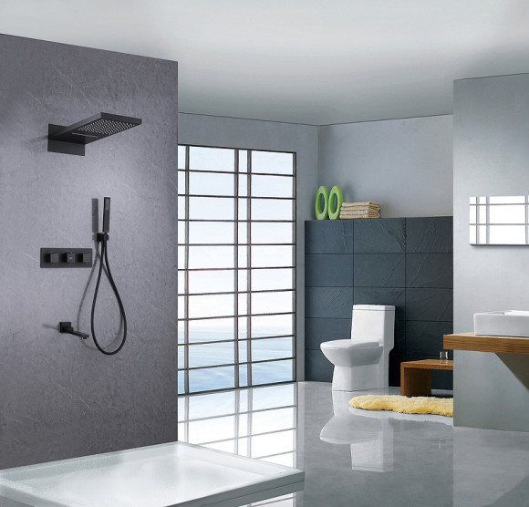 Душевая система Abber Daheim AF8253B с термостатом Черная матовая