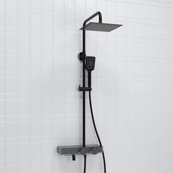 Душевая система WasserKRAFT A114.255.130.CB Thermo с термостатом Черная матовая