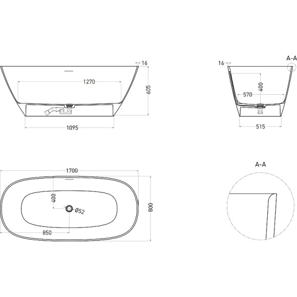 Ванна из искусственного камня Salini Sofia 170х80 102526M Белая матовая Ванна из искусственного камня Salini Sofia 170х80 102526M Белая матовая