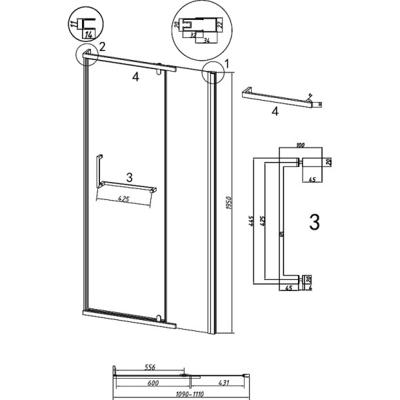 Душевая дверь Grossman Pragma 110 100.K33.03.110.21.00 профиль Черный матовый стекло прозрачное Душевая дверь Grossman Pragma 110 100.K33.03.110.21.00 профиль Черный матовый стекло прозрачное