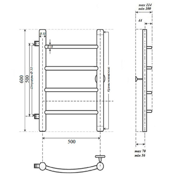 Водяной полотенцесушитель Point Афина PN04556 П4 500x600 с боковым подключением 500 Хром Водяной полотенцесушитель Point Афина PN04556 П4 500x600 с боковым подключением 500 Хром