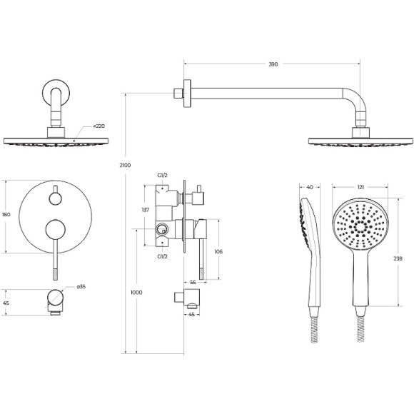 Душевая система Cezares Relax RELAX-DSET-IN Сатин Душевая система Cezares Relax RELAX-DSET-IN Сатин