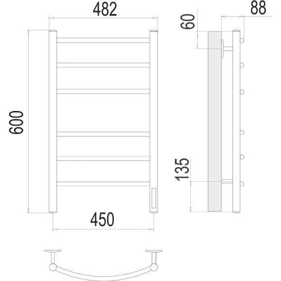 Электрический полотенцесушитель Terminus Классик П6 450х600 КС 9005 4670078527578 Черный матовый