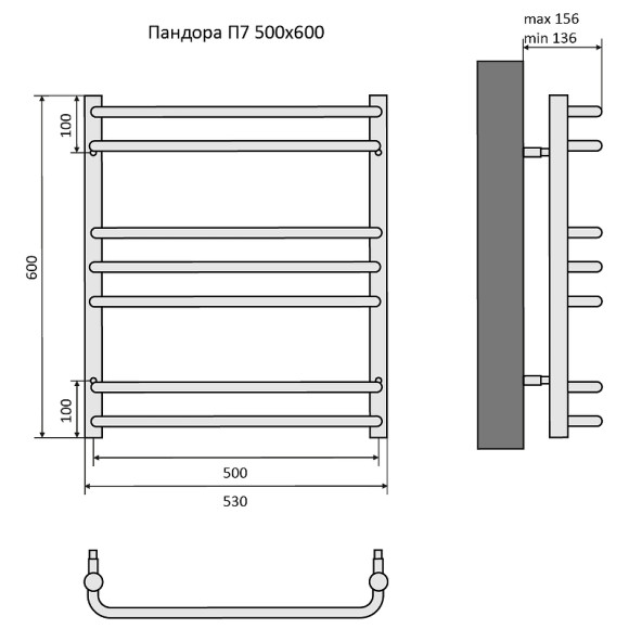 Водяной полотенцесушитель Aquatek Пандора П7 500x600 AQ RRС0760CH Хром Водяной полотенцесушитель Aquatek Пандора П7 500x600 AQ RRС0760CH Хром