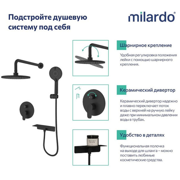 Душевая система Milardo Rora RORBL02M67 Черная матовая