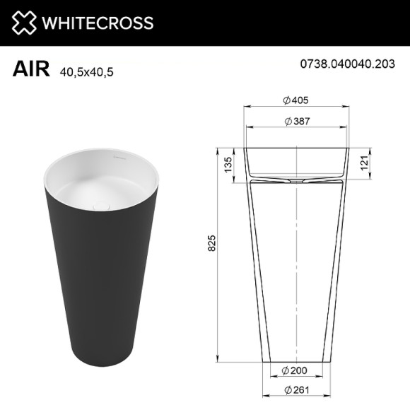 Раковина Whitecross Air 41 0738.040040.203 Черная Белая матовая Раковина Whitecross Air 41 0738.040040.203 Черная Белая матовая