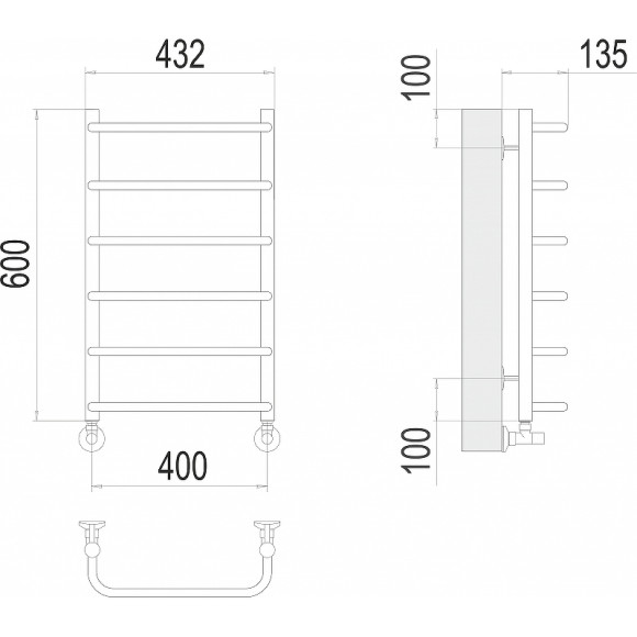 Водяной полотенцесушитель Terminus Стандарт П6 400x600 4670078530318 Хром, нижнее подключение, G 1/2" ВР