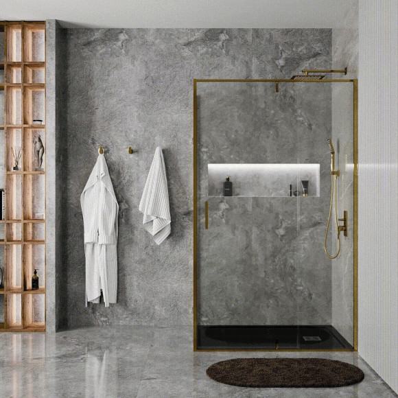 Душевая стенка WasserKRAFT Aisch 100 55P10-RP100 профиль Золото матовое стекло прозрачное Душевая стенка WasserKRAFT Aisch 100 55P10-RP100 профиль Золото матовое стекло прозрачное