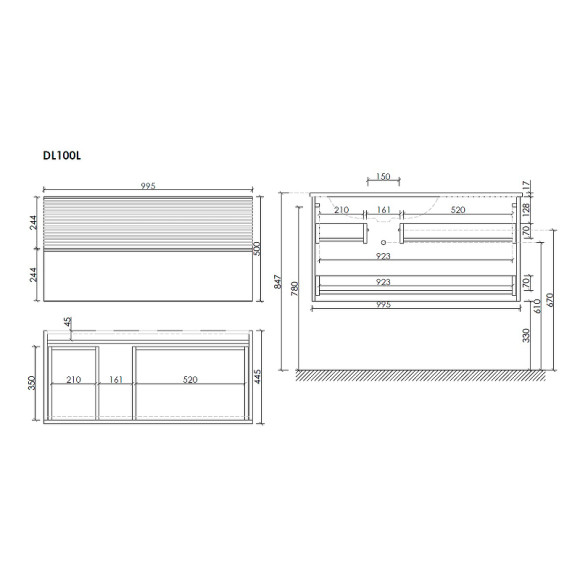 Тумба под раковину Sancos Delta 100 L DL100LW подвесная Дуб светлый Белая