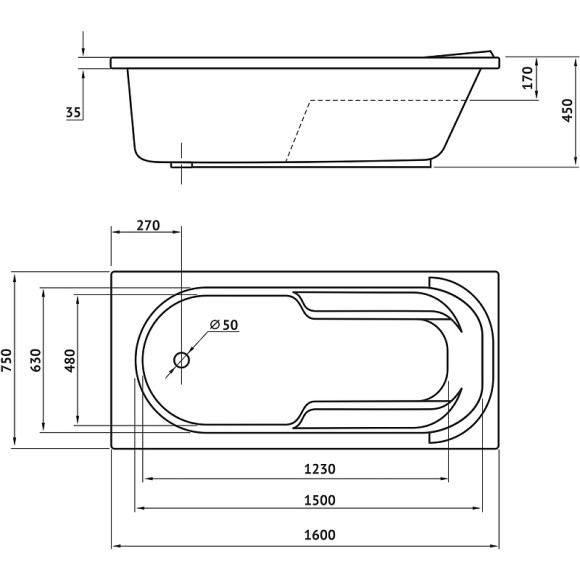 Акриловая ванна Berges Lumbo 160x75 050002 без гидромассажа