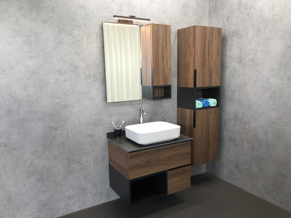 Тумба с раковиной Comforty Штутгарт 75 00-00001884 подвесная Дуб темно-коричневый Черная столешница