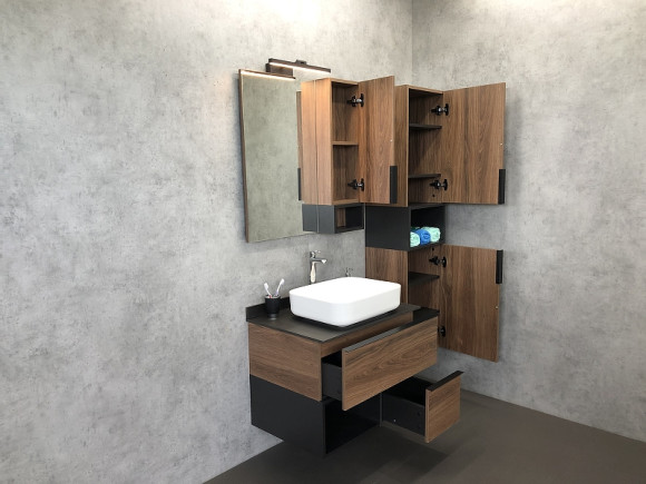 Тумба с раковиной Comforty Штутгарт 75 00-00001884 подвесная Дуб темно-коричневый Черная столешница