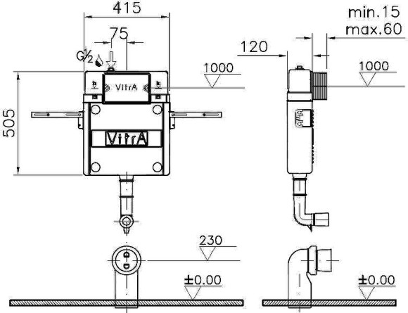 Смывной бачок Vitra V12 762-1740-01 скрытого монтажа без клавиши смыва