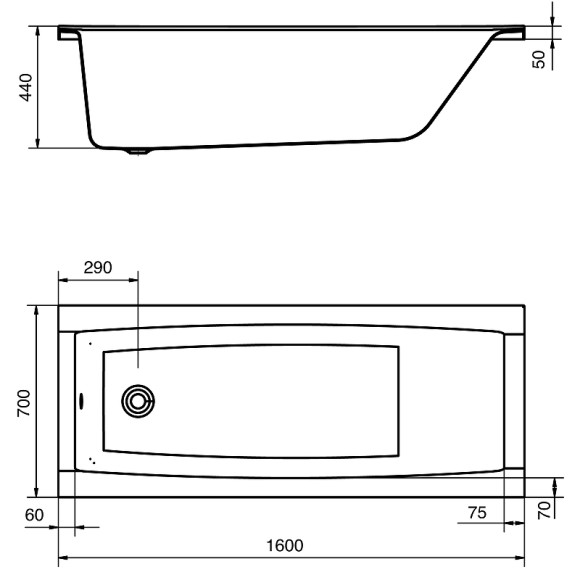 Акриловая ванна Santek Санторини 160х70 1WH302494 без гидромассажа