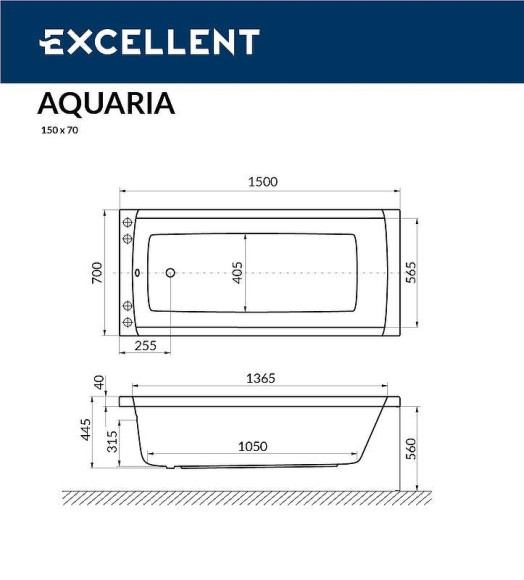Акриловая ванна Excellent Aquaria 150x70 WAEX.AQU15.SOFT.GL с гидромассажем Акриловая ванна Excellent Aquaria 150x70 WAEX.AQU15.SOFT.GL с гидромассажем