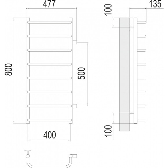 Водяной полотенцесушитель Terminus Стандарт П8 400х800 бп500 4670078530356 Хром, боковое подключение, G 1" НР