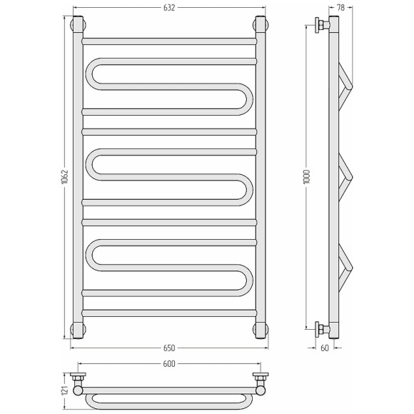 Водяной полотенцесушитель Сунержа Элегия+ 1000х600 31-0205-1060 Черный матовый Водяной полотенцесушитель Сунержа Элегия+ 1000х600 31-0205-1060 Черный матовый