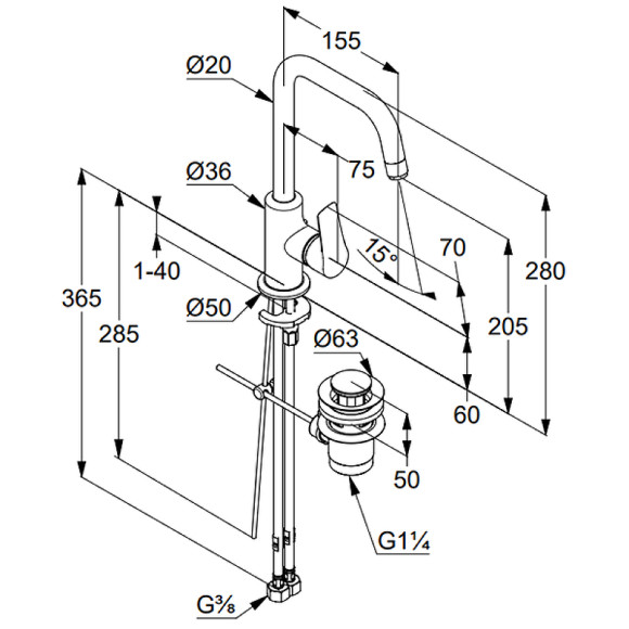 Смеситель для раковины Kludi Pure Solid 340250575 Хром