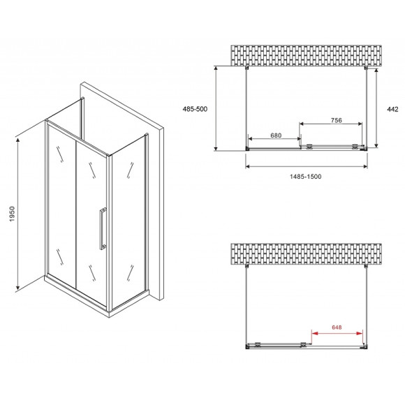 Душевой уголок Abber Schwarzer Diamant 150x50 AG30150BH-S50B-S50B профиль Черный стекло прозрачное Душевой уголок Abber Schwarzer Diamant 150x50 AG30150BH-S50B-S50B профиль Черный стекло прозрачное