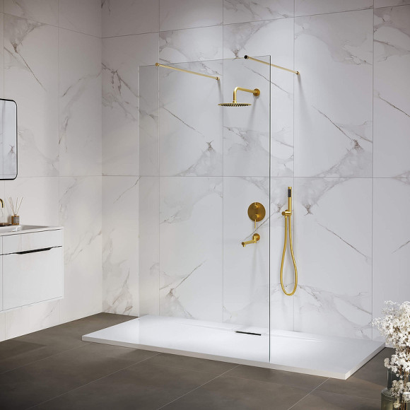 Душевая перегородка RGW Walk In WA-016-Gb 140 35101614-16 профиль Золото брашированное стекло прозрачное