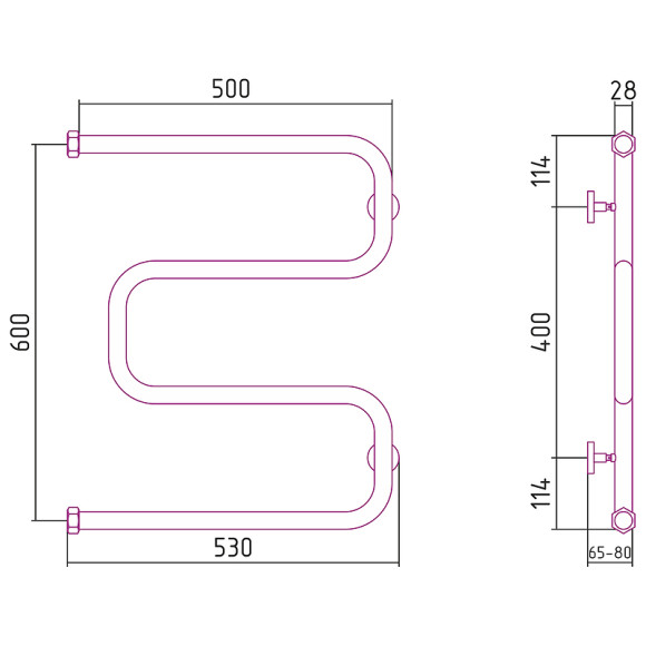 Водяной полотенцесушитель Сунержа Ш-образный 600x500 00-0014-6050 Хром