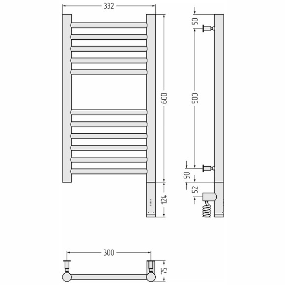 Электрический полотенцесушитель Сунержа Богема 3.0 прямая 600x300 R 05-5805-6030 Состаренная бронза