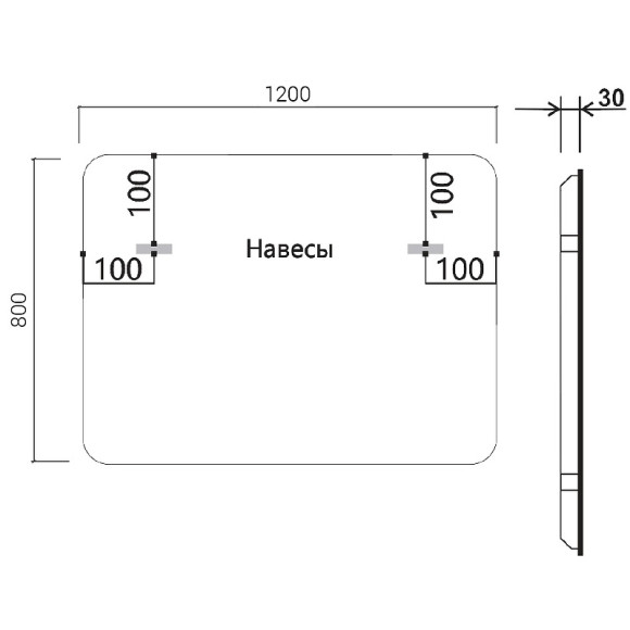 Зеркало Vincea 120 VLM-3VC120B с подсветкой Черное с сенсорным выключателем и диммером