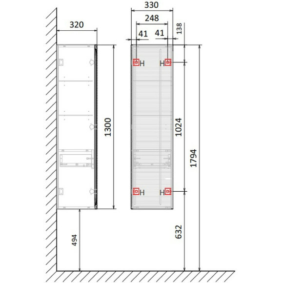Шкаф пенал Jorno Karat 33 Kar.04.130/P/BuL подвесной Бук светлый