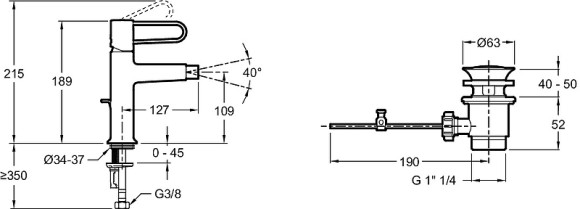 Смеситель для биде Jacob Delafon Odeon Rive Gauche E21033-BL-BL Черный матовый